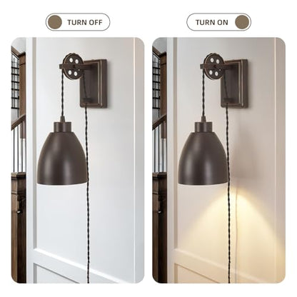 8FT Plug in Wall Sconces Pulley Wall Lamps, Oil Rubbed Bronze - color: Oil-Rubbed Bronze