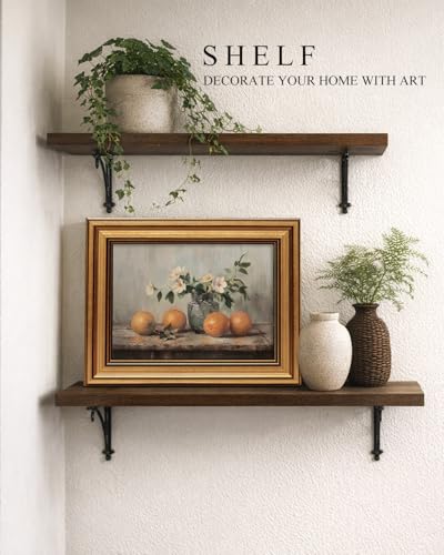VIYYIEA Gold Framed Wall Art, Oranges Still Life Print Kitchen Wall Art - color: White Roses Vase, size: 10"L x 8"W