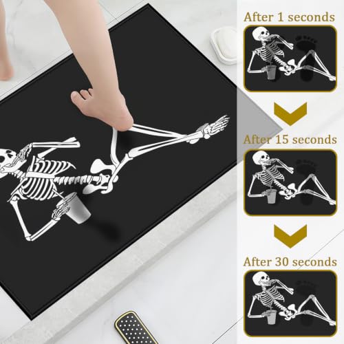 Black Skull Bath Mat Rug, Skeleton Door Mat Doormat Entrance Non-Slip Bathroom Rugs for Entryway Bathroom Kitchen 17 x 30 Inch - color: Black Skull