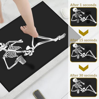 Black Skull Bath Mat Rug, Skeleton Door Mat Doormat Entrance Non-Slip Bathroom Rugs for Entryway Bathroom Kitchen 17 x 30 Inch - color: Black Skull