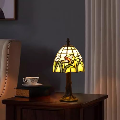 Small Tiffany Table Lamp,3 Color Temperature Hummingbird Stained Glass Table Lamps for Living Room, Dining Room,Bedroom Bedside Nightstand Night Light,W/LED Bulb,6X6X13Inch - color: Hummingbird 6X6X13Inch