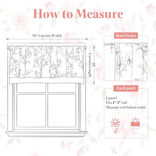 jinchan Blushfield Floral Linen Double Layer Cafe Curtains 18 Inch 1 Panel - color: Pink, size: 50"W x 18"L (Pack of 1)