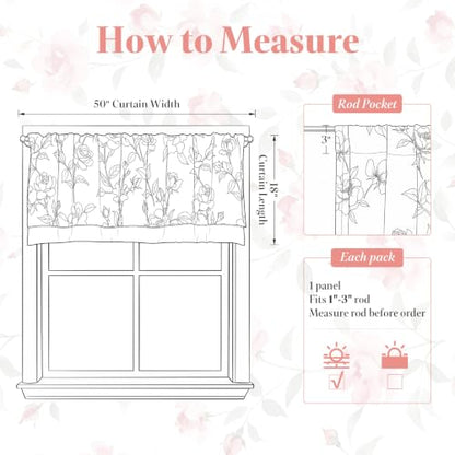 jinchan Blushfield Floral Linen Double Layer Cafe Curtains 18 Inch 1 Panel - color: Pink, size: 50"W x 18"L (Pack of 1)