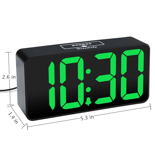 DreamSky Small Digital Alarm Clock for Bedroom with Large Big Numbers - color: Black Case Green Digits