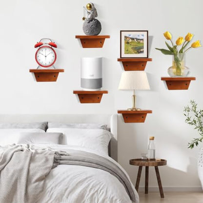 Small Wall Shelves,Speaker Shelf,Floating Shelf Trapezoid for Wifi Router - color: Light Walnut, size: Set of 4