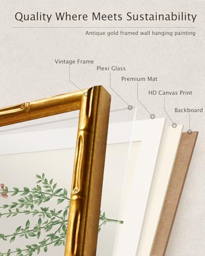 InSimSea Gold Bamboo Framed Wall Art,Retro Magnolia Botanical Print,11x14In - color: Magnolia