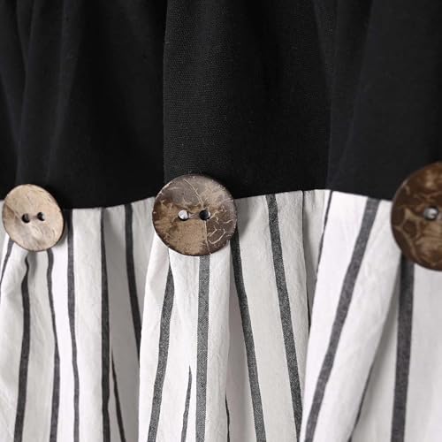 DOSLY IDÉES Farmhouse Rustic Black Cotton Valance, Black Striped Pleated Design with Coconut Buttons, Multi-Room Window Treatment for Kitchen Living Room Bedroom, 52" W x 18" L - color: Black & Black Stripede, size: 52"W x 18"L (Pack of 1)
