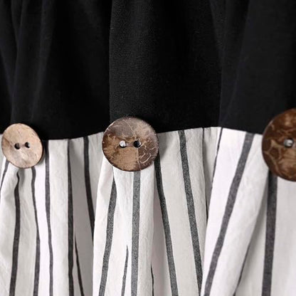 DOSLY IDÉES Farmhouse Rustic Black Cotton Valance, Black Striped Pleated Design with Coconut Buttons, Multi-Room Window Treatment for Kitchen Living Room Bedroom, 52" W x 18" L - color: Black & Black Stripede, size: 52"W x 18"L (Pack of 1)