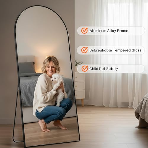 71x30 Black Arched Full Length Mirror with Aluminum Frame Full Body Mirror