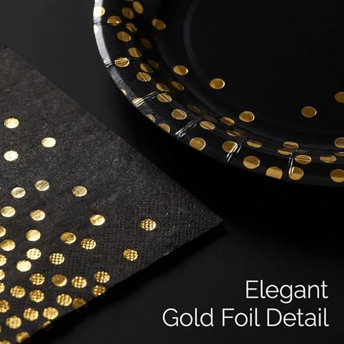 100pcs Black and Gold Plates and Napkins Halloween Party supplies - color: Black/Gold
