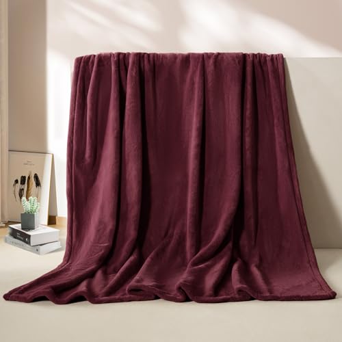 BEAUTEX Fleece Blanket King Size Soft Flannel Throw Lightweight Fuzzy - color: Wine, size: King