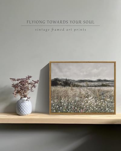 SHENIFY Vintage Landscape Framed Canvas Wall Art Prairie in Full Bloom Classic Painting Modern Farmhouse Bathroom Office Decor - 11x14in Natural Framed - color: Flower Meadow, size: 14"L x 11"W