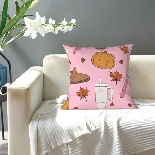 Pink Autumn Pumpkin Throw Pillow Covers Velvet 18 "x18 Inch - color: Color-32, size: 18" x 18" (Pack of 1)