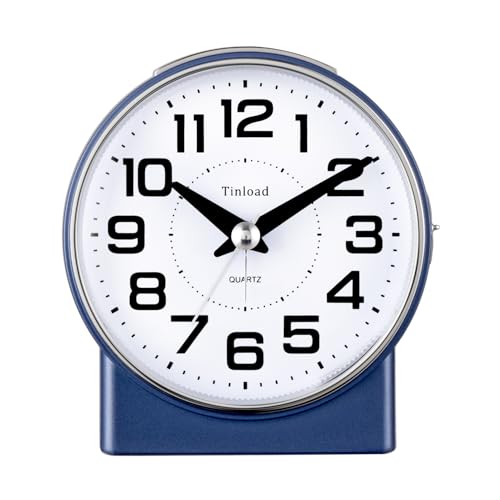 Tinload 4.3" No Ticking Analog Alarm Clock,Silent Readable for Seniors,Easy to Set,Gradual Rise Alarm,Big Numbers,On/Off Switch on Side,Gentle Wake,Snooze,Lighted on Demand,Battery Operated,Blue - color: Blue