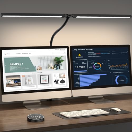 Pzloz Led Desk Lamp for Office Home - Eye Caring Architect lamp with Clamp,Dual Screen Computer Monitor Work Smart Light: 24W 5 Color Flexible Adjustable Lighting Table Lamp for Study Drafting - color: Black