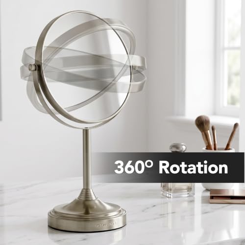 OVENTE 7" Tabletop Magnifying Makeup Mirror, Nickel Brushed MNLCT70BR1X7X - color: Nickel Brushed, size: 13.3"L x 6.5"W, style: Non-Lighted