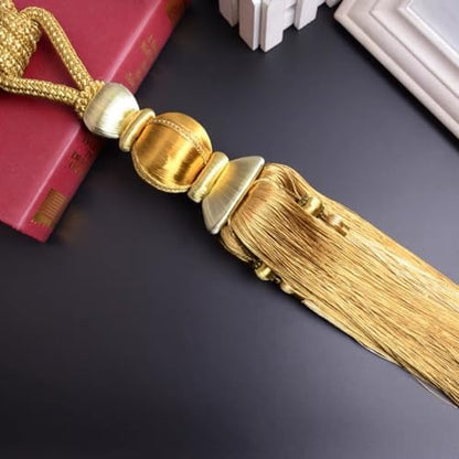 Paired Lantern Single Hanging Ball Tassels Curtains Buckle Sling Binding Lantern Tiebacks Handcrafted Braided Buckle Drapery Curtain Holdbacks Window Treatments for Home 2 Pack - color: Gold, size: 11.81 inches