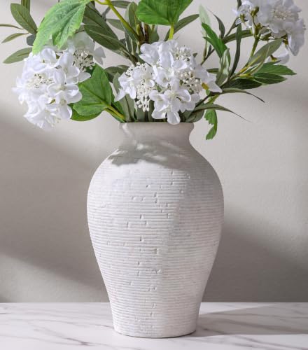 Ceramic Flower Vase Home Decor, 9 in Farmhouse Table Vase Rustic Vintage Living Room Kitchen Bedroom Pottery Decorative Vases for Flowers House Shelf Office Coffee Desk Dining Entryway Decor, White - color: 9 in - Antique White