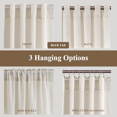BOODII Linen Curtains 108 Inch Long 9ft for Living Room Beige 2 Panels - color: Beige, size: 52"W x 108"L (Pack of 2)