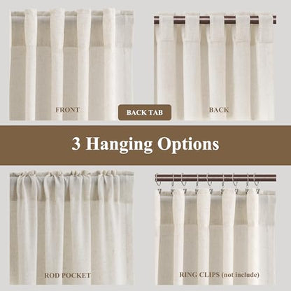 BOODII Linen Curtains 108 Inch Long 9ft for Living Room Beige 2 Panels - color: Beige, size: 52"W x 108"L (Pack of 2)