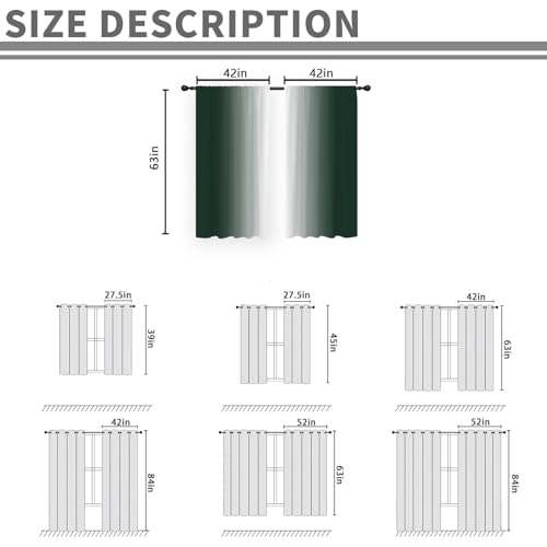 Green White Curtains, Ombre, 2 Panels, 42" W x 63" L, Rod Pocket - color: Dark Green, size: 42"W x 63"L (Pack of 2)