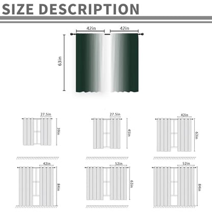 Green White Curtains, Ombre, 2 Panels, 42" W x 63" L, Rod Pocket - color: Dark Green, size: 42"W x 63"L (Pack of 2)