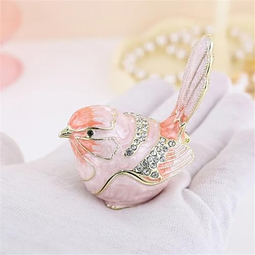 ASkinds Ceramic Bird Trinket Box Statue, Chinese Enameled Bird Figurine Rings Earrings Small Jewelry Storage Box & Pendant for Home Office Desk & Shelf(Pink)