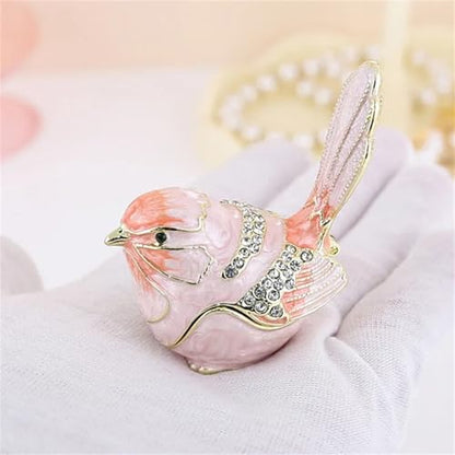 ASkinds Ceramic Bird Trinket Box Statue, Chinese Enameled Bird Figurine Rings Earrings Small Jewelry Storage Box & Pendant for Home Office Desk & Shelf(Pink)