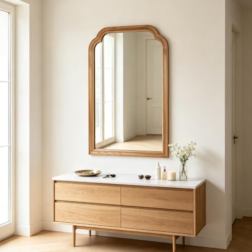 Wood Bathroom Mirror for Wall, 36 x 24 Inch Large Decorative Wall Mirror - color: Wood, size: 36"L x 24"W