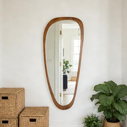 Irregular Asymmetrical Wall Mirror Full Length, 48"x22" Wooden Framed - color: Wood, size: 48"L x 22"W