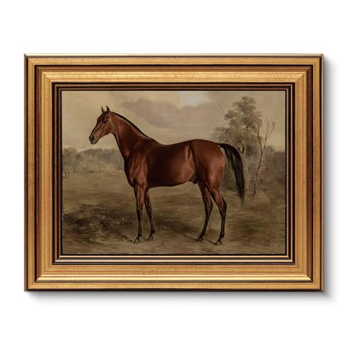 VIYYIEA Gold Framed Canvas Art Prints,8x10Inch, Country Horse Art Painting, Vintage Retro Decor for Bathroom Bedroom Living Room shelf bookshelf Fireplace, Rustic Farmhouse Picture - color: Classic Brown Horse, size: 10"L x 8"W