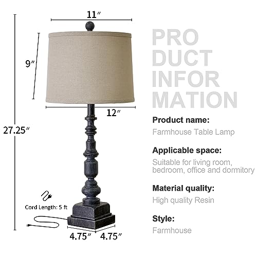 Oneach 27.75" Farmhouse Table Lamps Set of 2 for Living Room, USB A+C Port - color: Black