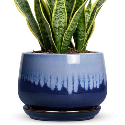 Ceramic Pots for Plants, 9 Inch Indoor Planter, Deep Blue - size: 9 Inch, style: Deep Blue