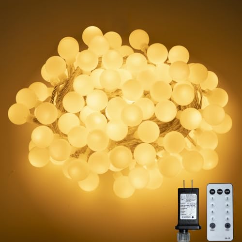 Ogrmar 49FT 100 LED Globe Ball String Lights 8 Modes with Remote Warm White - color: Warm White