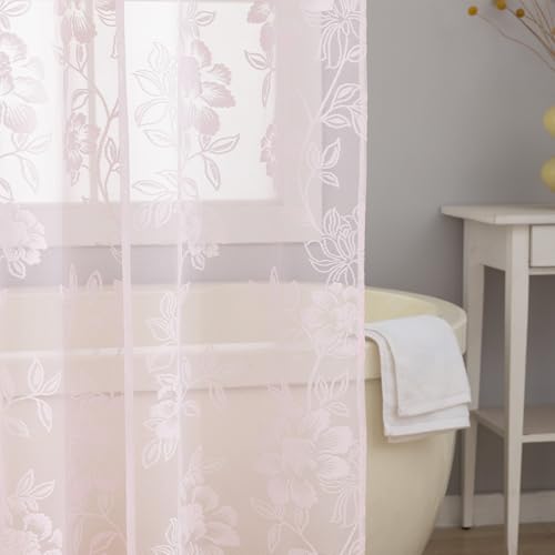 Pink Leaf Floral Lace Shower Curtain with Valance, 72 x 72 Inch 1 Panel - color: Pink, size: 72"W x 72"L (Pack of 1)