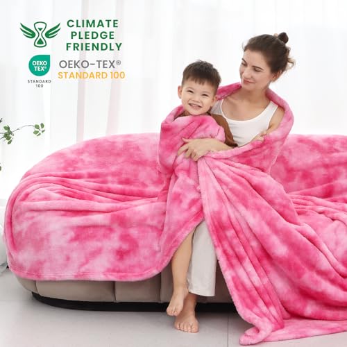 obinsm Pink Fleece Throw Blanket King Size, Fuzzy Big Blankets for Bed - color: Pink Tie Dye Blanket, size: Size 90" x 108"(228 x 274 cm)