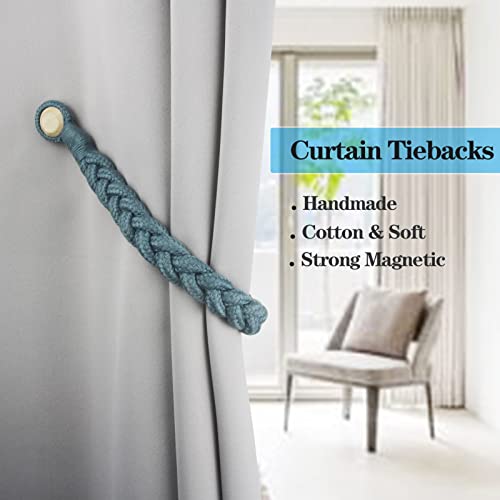 Magnetic Soft Curtain Tiebacks Rope Cotton Window Curtain Holdbacks Porlau - color: Blue, size: 4 Pack