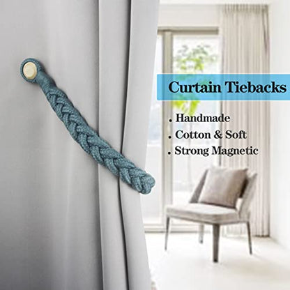 Magnetic Soft Curtain Tiebacks Rope Cotton Window Curtain Holdbacks Porlau - color: Blue, size: 6 Pack