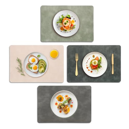UnivoColors Placemats,Heat Resistant Placemats Set of 4 Washable 12 x 17 Inch,Waterproof Table Mats,Wipeable Pu Place Mats for Kitchen,Dining Room.(Green+Beige+Blue Grey+Grey) - color: Green+beige+blue Grey+grey