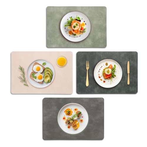 UnivoColors Placemats,Heat Resistant Placemats Set of 4 Washable 12 x 17 Inch,Waterproof Table Mats,Wipeable Pu Place Mats for Kitchen,Dining Room.(Green+Beige+Blue Grey+Grey) - color: Green+beige+blue Grey+grey