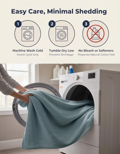 LANE LINEN Cozy Blanket King, 100% Cotton Textured Herringbone Weave - color: 07: Teal, size: King