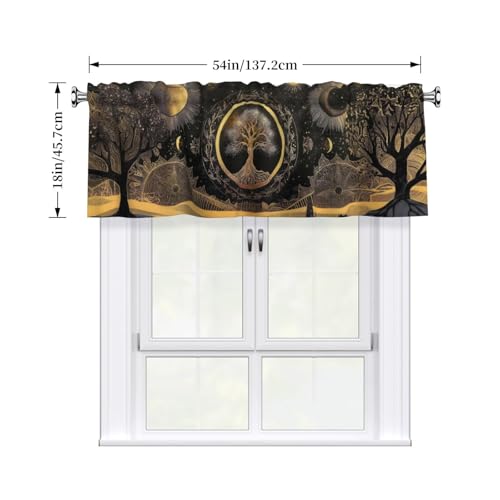 Moon Art Abstract Valances for Windows Rod Pocket Curtain Valance 1 Panel Short Curtains for Kitchen Bathroom Living Room Bedroom Window Treatments - color: Moon Art