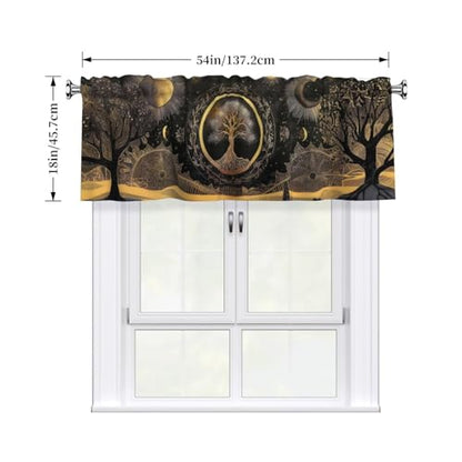 Moon Art Abstract Valances for Windows Rod Pocket Curtain Valance 1 Panel Short Curtains for Kitchen Bathroom Living Room Bedroom Window Treatments - color: Moon Art