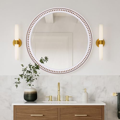 Rustic Farmhouse Round Wood Mirror, 24 Inch Circle Mirrors for Wall Decor - color: A - 24 in