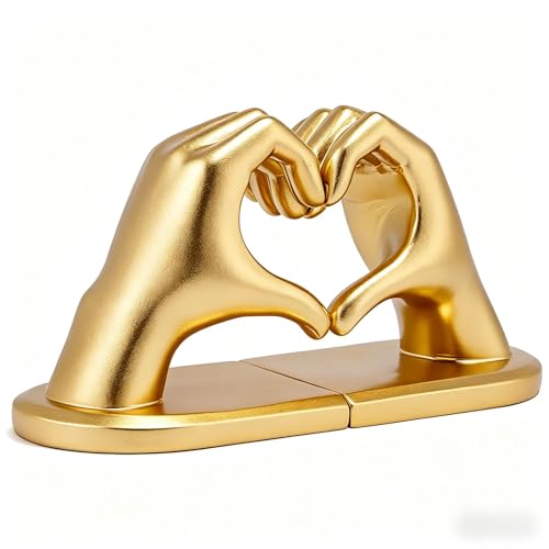 2Pcs Gold Heart Hands Book Ends, Non-Slip Heavy Duty Bookends for Shelves
