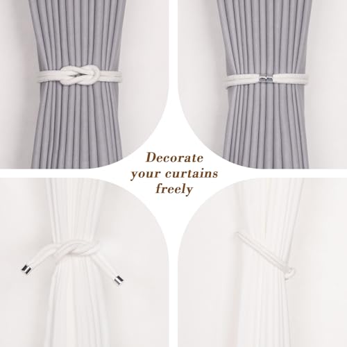 NICEEC 2 Pack Natural Cotton Rope Curtain Tiebacks Elegant Boho Style Magnetic Drape Tie Backs Soft Hand-Woven Rope Curtain Holdbacks for Home & Office Drapery (Cotton knot-02) - color: Cotton Knot-02, size: 2 Pack