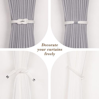 NICEEC 2 Pack Natural Cotton Rope Curtain Tiebacks Elegant Boho Style Magnetic Drape Tie Backs Soft Hand-Woven Rope Curtain Holdbacks for Home & Office Drapery (Cotton knot-02) - color: Cotton Knot-02, size: 2 Pack