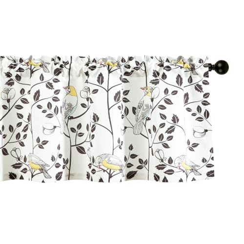 Leeva Farmhouse Bird Floral Rod Pocket Kitchen Valance, 52 x 18, 1 Panel - color: A5, size: 52"W x 18"L (Pack of 1)