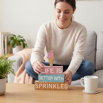 Geelin 4 Pcs Summer Ice Cream Table Wooden Decorations Ice Cream Wood Sign - style: Ice Cream