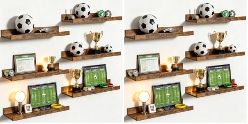 upsimples 12 Pack Wooden Floating Shelves, Wall Storage Decor Shelf for Bathroom, Bedroom, Living Room, Kitchen, Office and Laundry Room, Wall Mounted Display Hanging Shelf, Brown - color: Brown, size: 15.7in (Pack of 2)